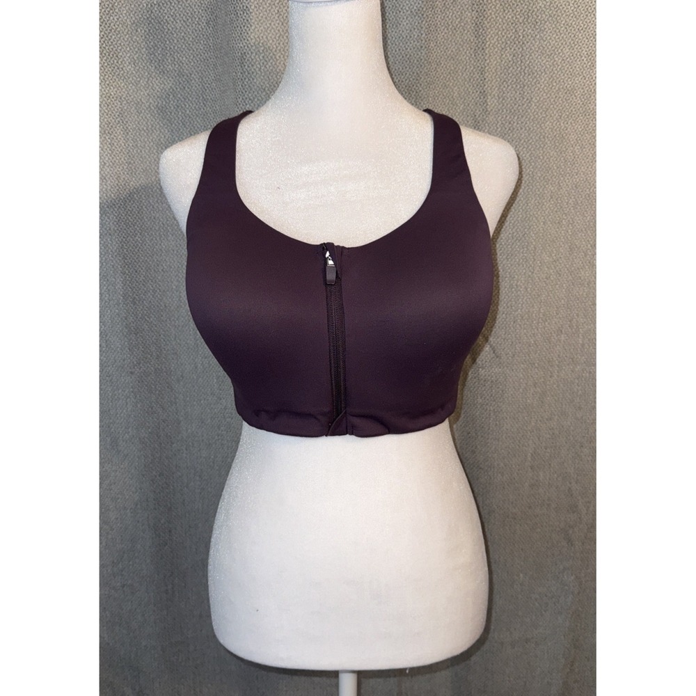 Soma 0625 High Impact Sports Bra 34DDD Dark Purple Zipper Front Active Racerback